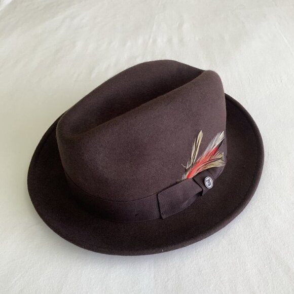 Jaxon Homburg Godfather Fedora Style Hat Men's 100% Wool Felt Dark Brown Large - Picture 4 of 16